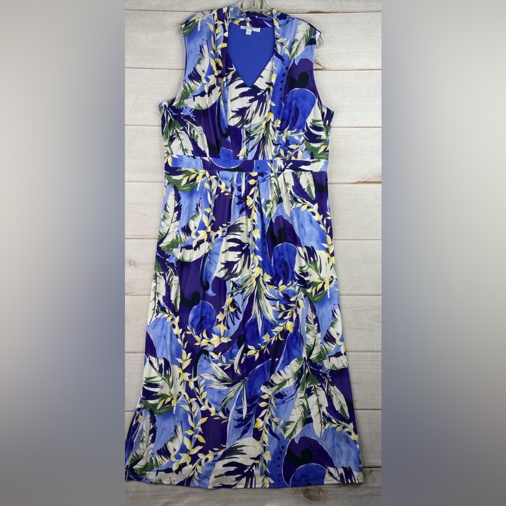 Chico's Blue and Green Floral Sleeveless Maxi Dress 3 (size 16)